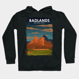 Badlands National park Vintage Minimal Retro Travel Poster at Night Hoodie